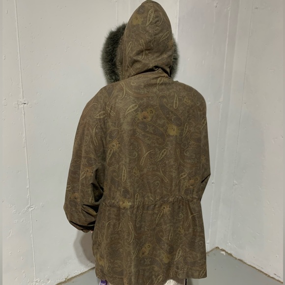 Vintage Paisley Jacket Coat Fur Trimmed Hood Removable Fur Lined Vest Large EUC - Picture 5 of 13